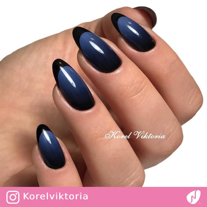 Blue Nails with Black Tips